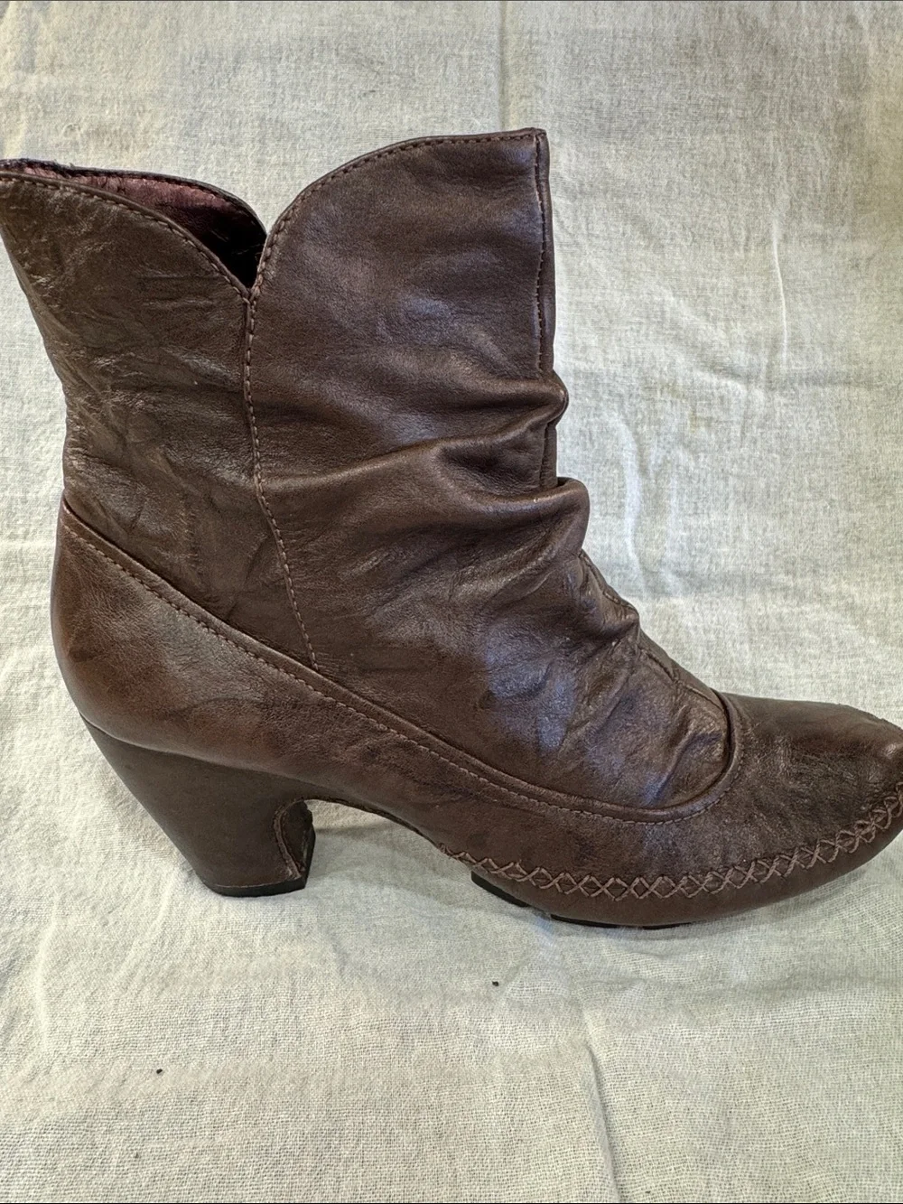Indigo Brown leather Slouchy Ankle Booties with Side Zip